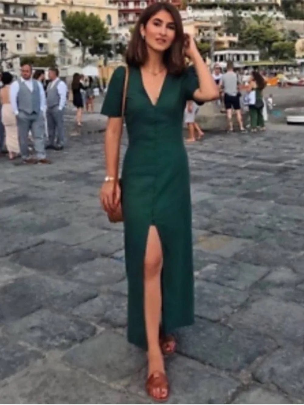 Zara Forest Green Maxi Dress with Button Details